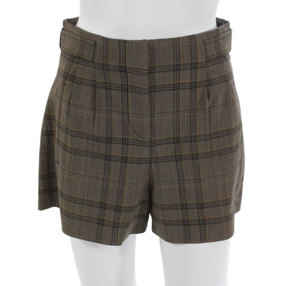 Tanya Taylor Women Chino Shorts Brown Plaid Wool Button Size 2